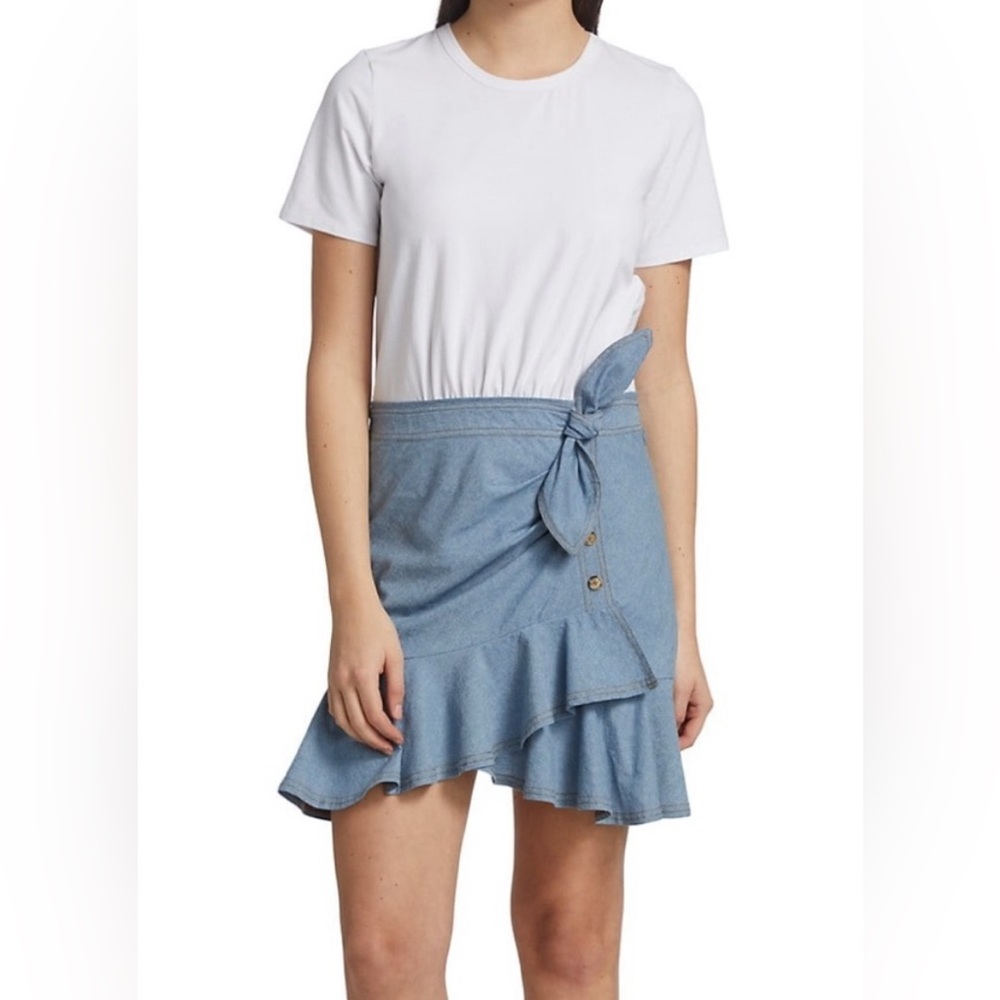 Veronica Beard Dress - Bari Mixed Media T- Shirt/Denim Wrap Mini Skirt Size Sm